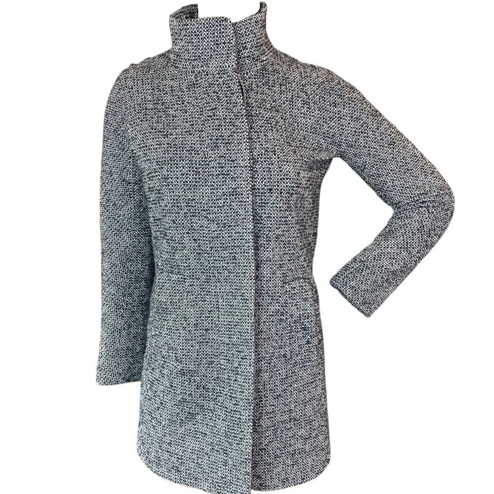 J. Crew Factory Wool Blend Tweed City Pea Coat Sz 00 Black White #246G - Picture 3 of 11